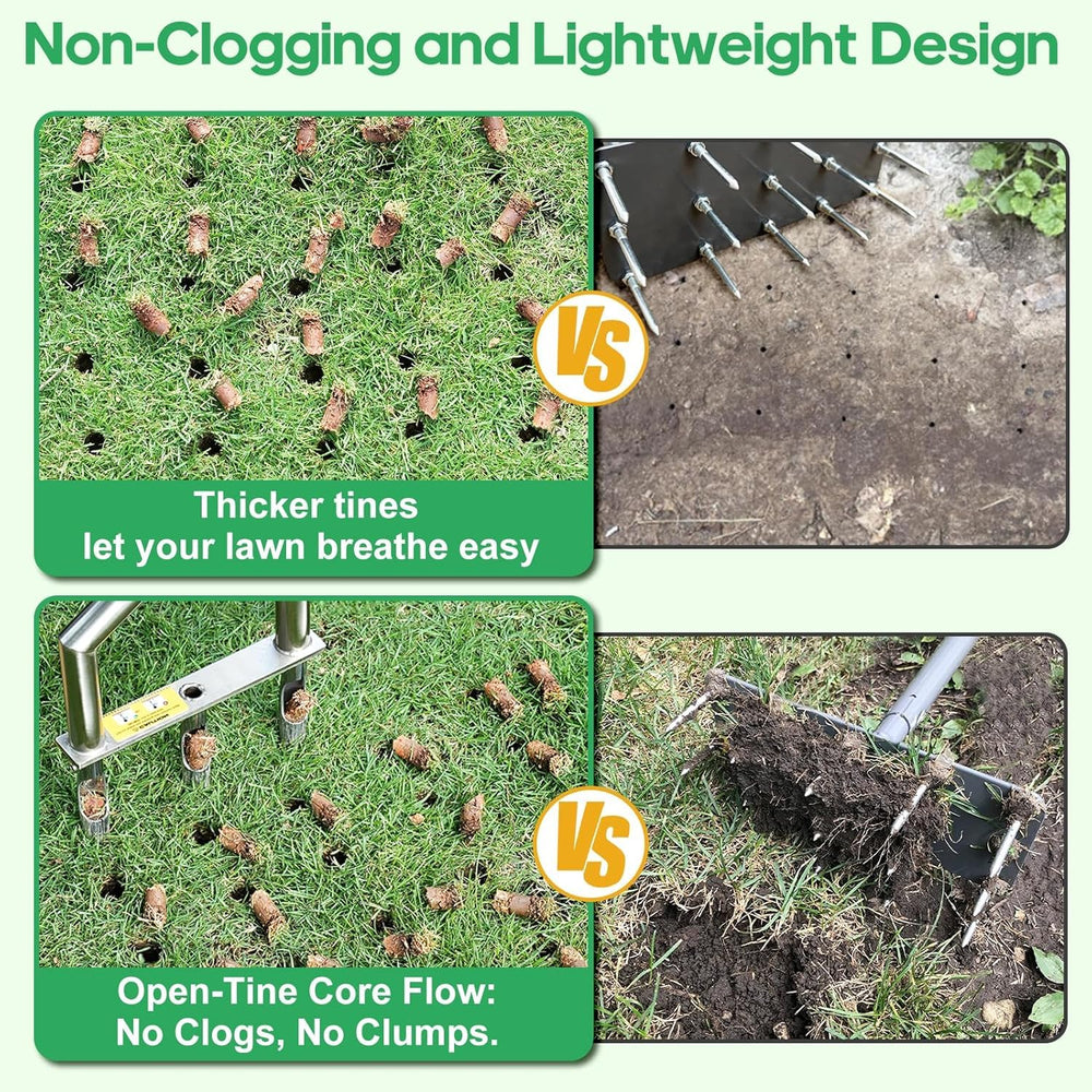 hugeneroy Heavy Duty Steel Hollow Tine Core Aerator side view, assembled