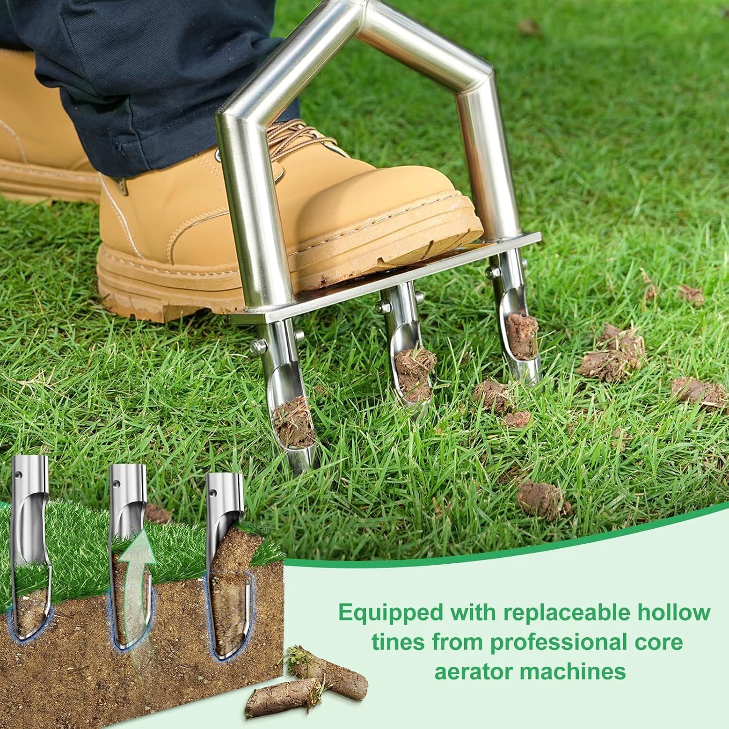 hugeneroy Heavy Duty Steel Hollow Tine Core Aerator with comfort grip handle
