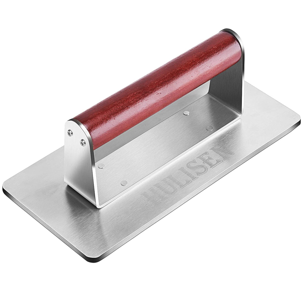 HULISEN 9-Inch Grill Press front view with shiny stainless steel finish
