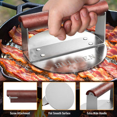 HULISEN Burger Smasher with wooden handle close-up