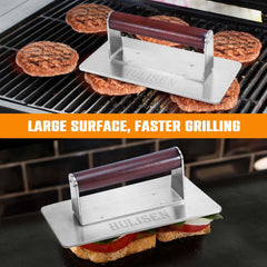 HULISEN Grill Press with food being pressed