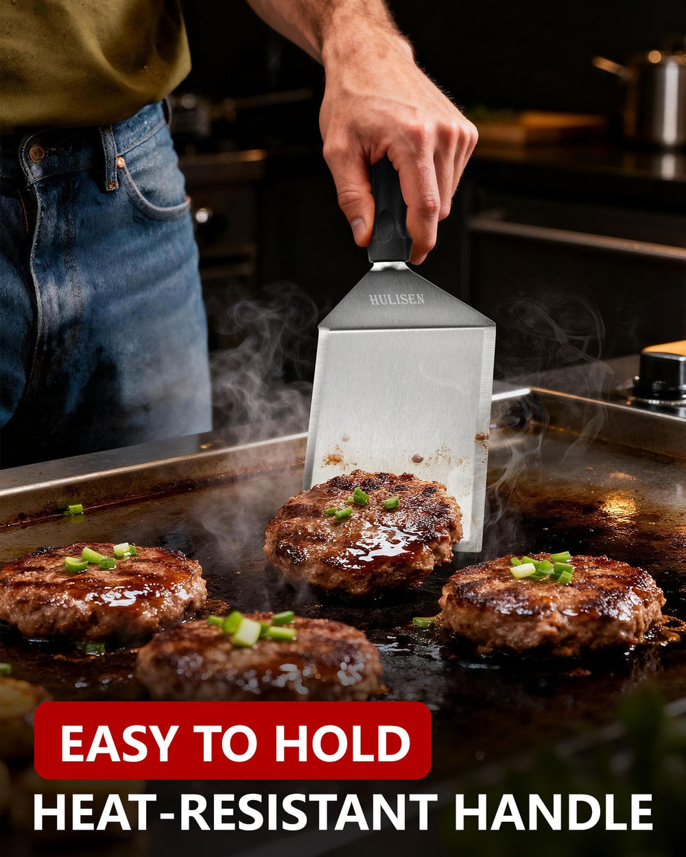 HULISEN Grill Spatula angled view showing ergonomic handle