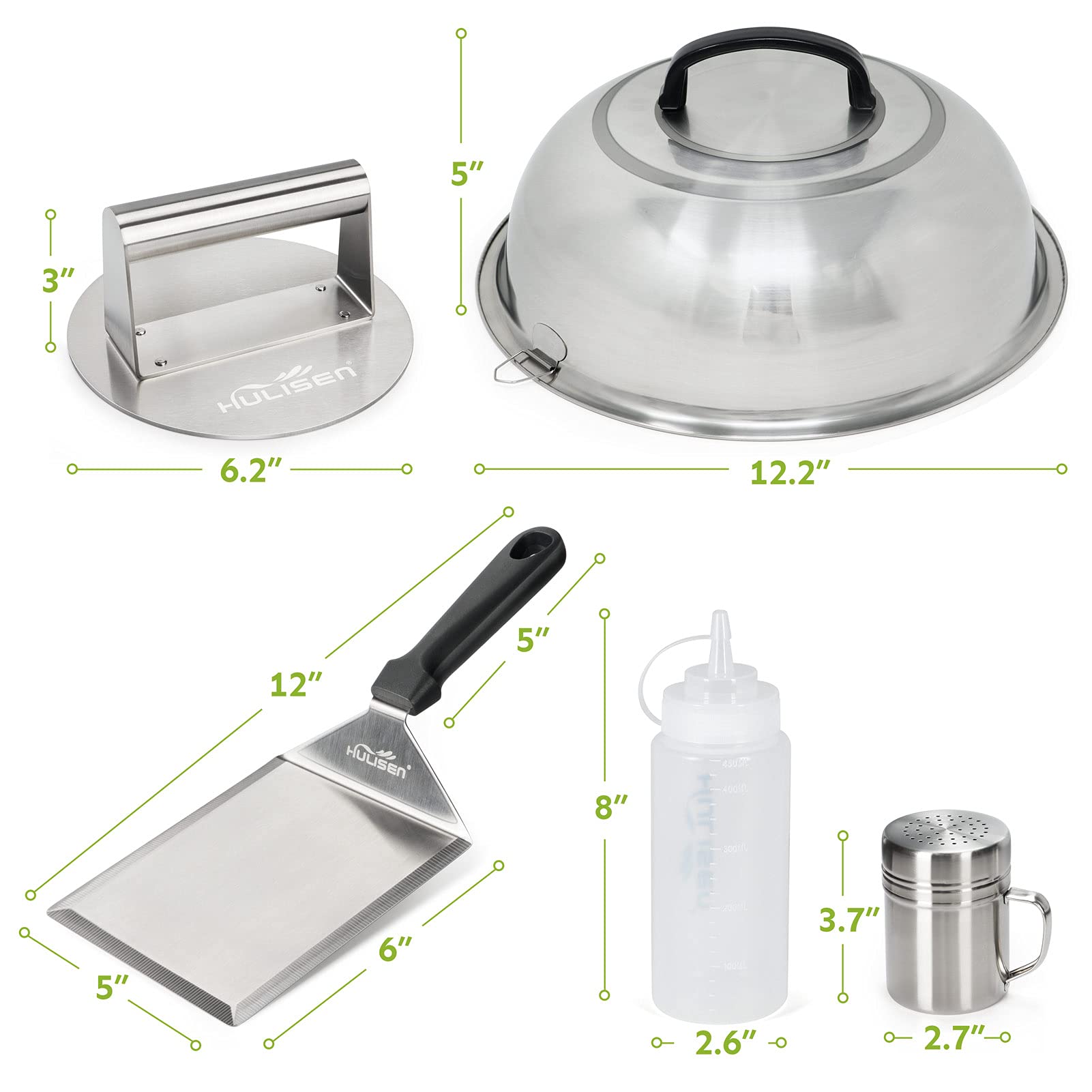 HULISEN stainless steel burger press in use with a burger