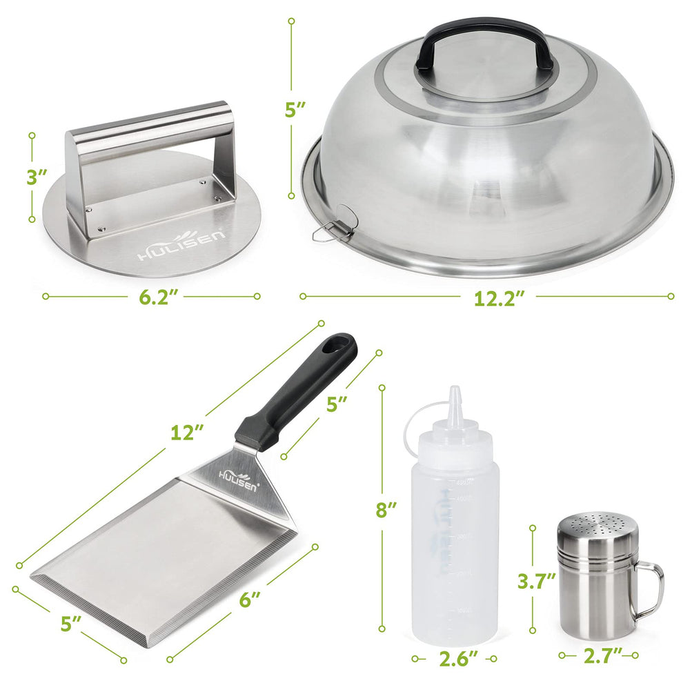 HULISEN stainless steel burger press in use with a burger