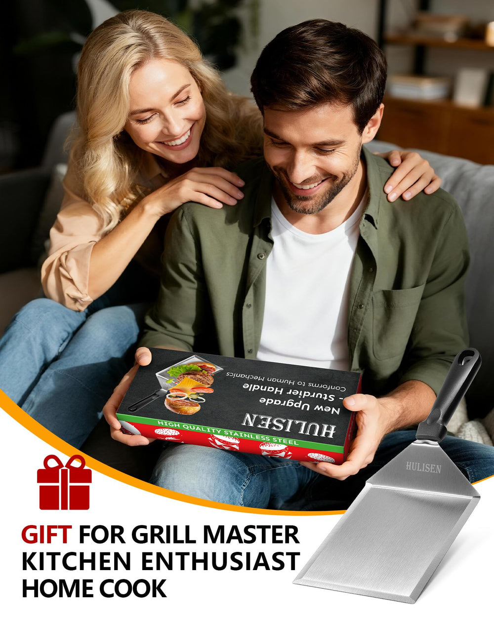 HULISEN Stainless Steel Spatula alongside other grilling tools