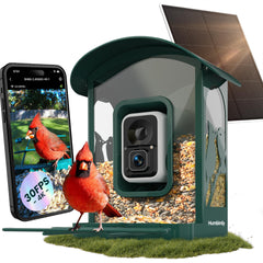Humbirdy 4K Smart Bird Feeder front view with camera attached