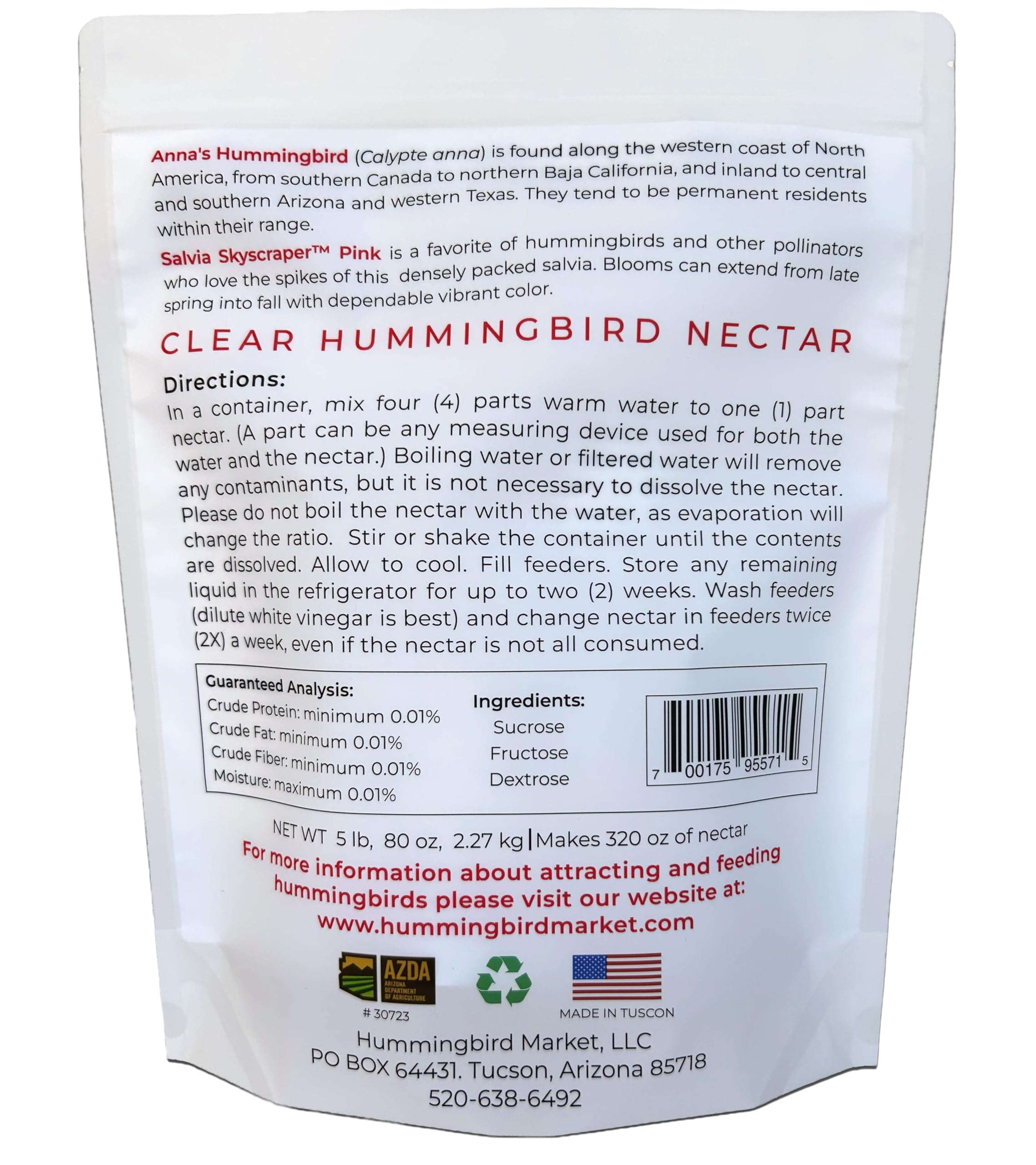 Hummingbird Nectar Powder dry form showing texture