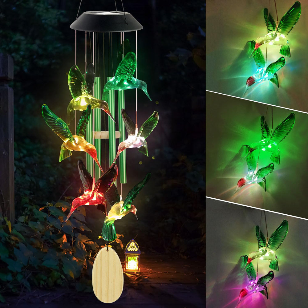 Hummingbird wind chimes with green tubes and crystal ball