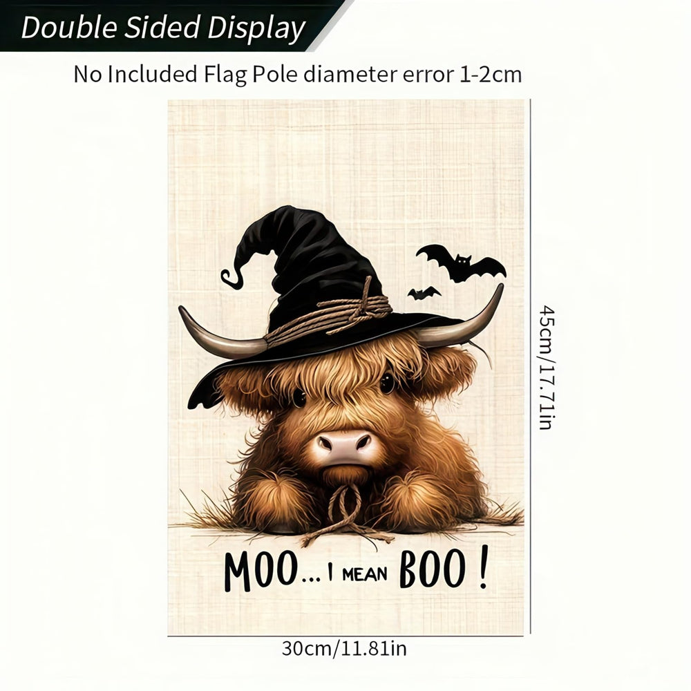 Humorous lettering and design on the Halloween garden flag