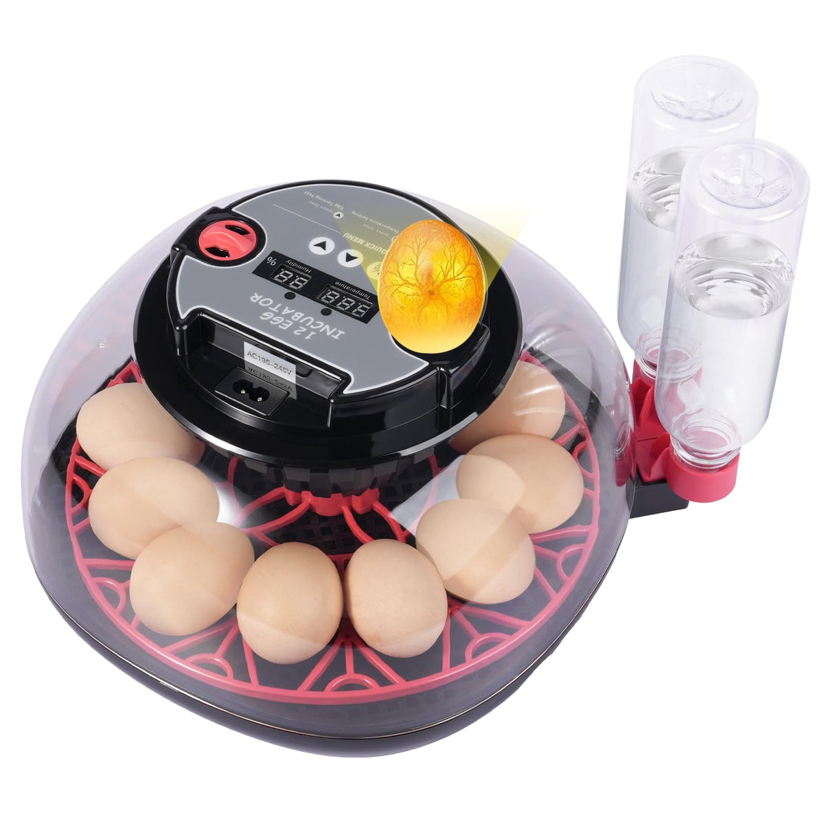 Humorrap 12 Egg Incubator front view with transparent lid