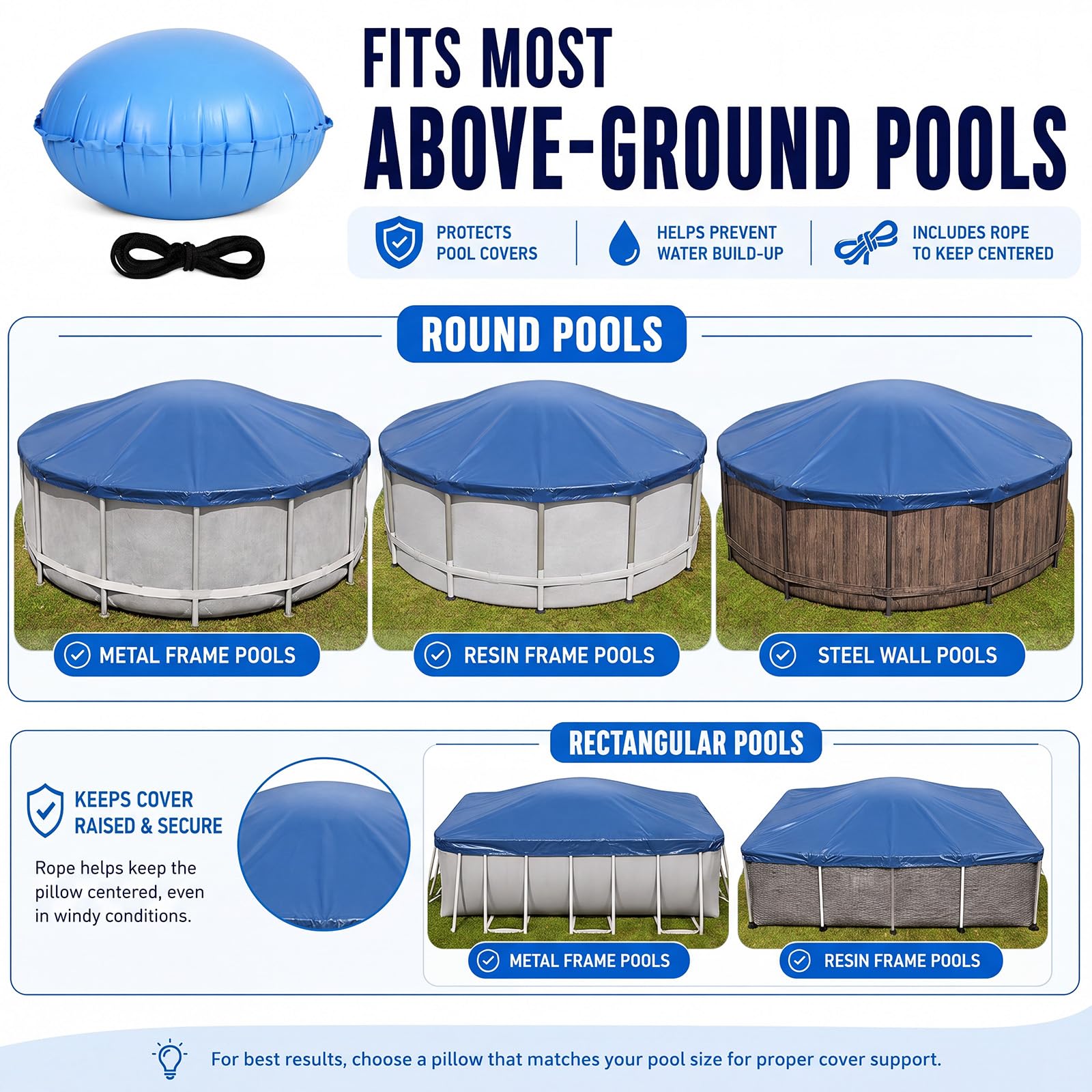 Hungdao Pool Cover Pillow 4x4 ft with ropes attached