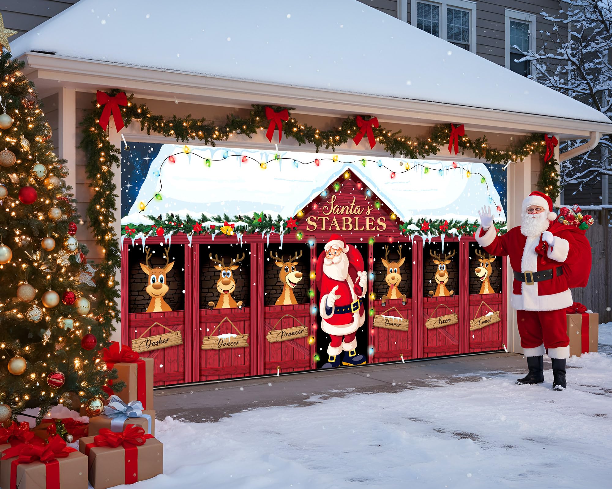 HunnmingRe garage door cover being used as a holiday photo backdrop