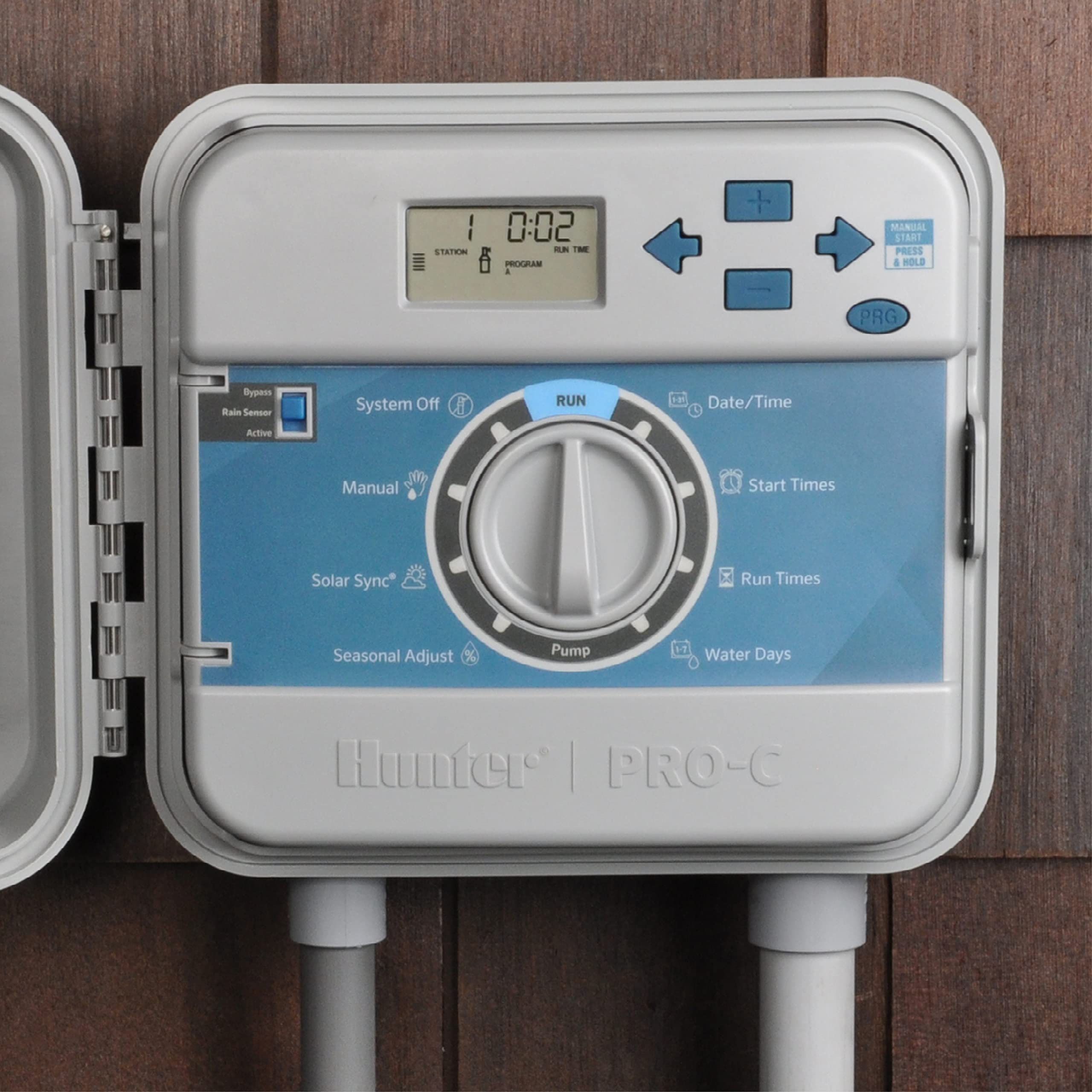 Hunter Pro-C irrigation controller side view showing ports
