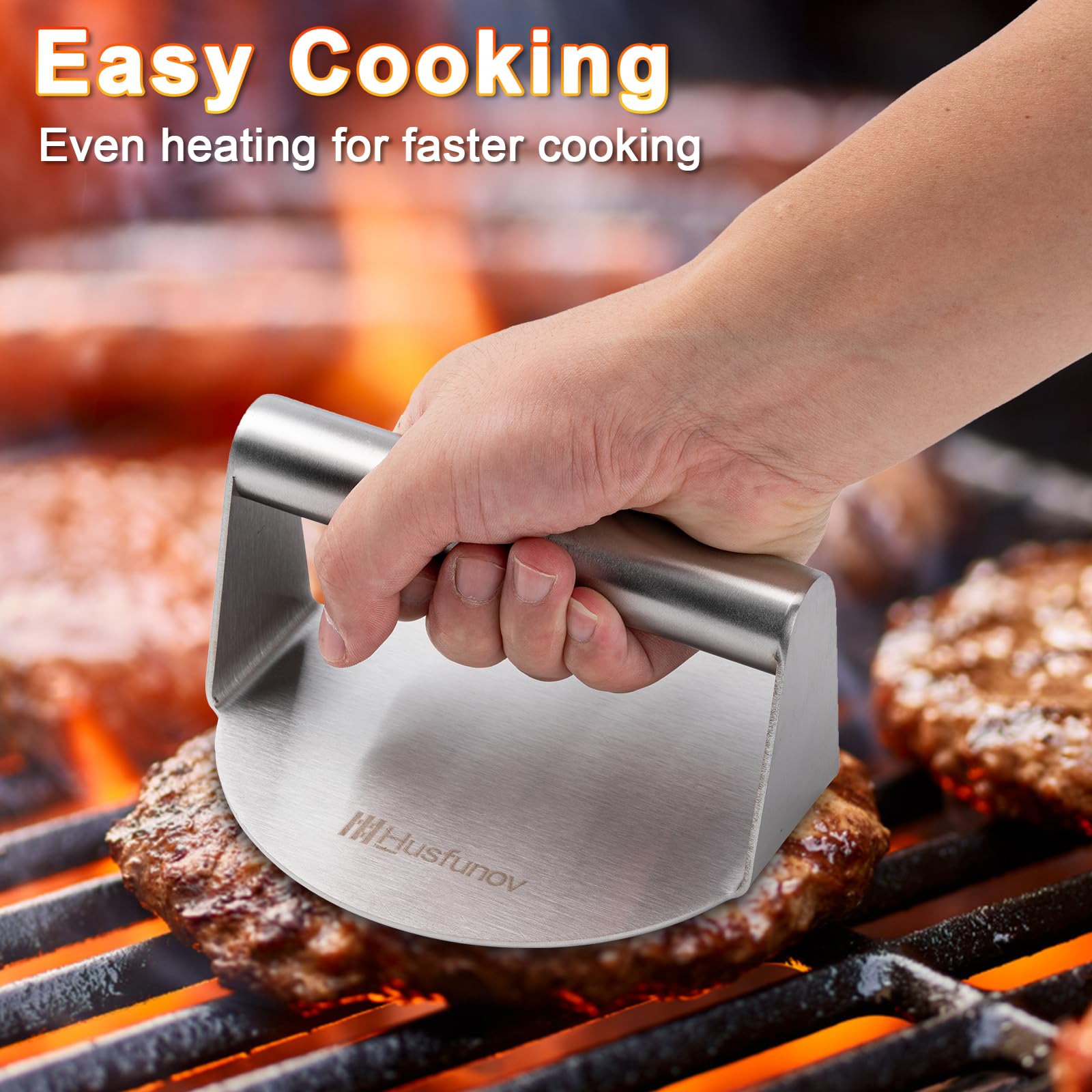 Husfunov Burger Press showing smooth stainless steel finish