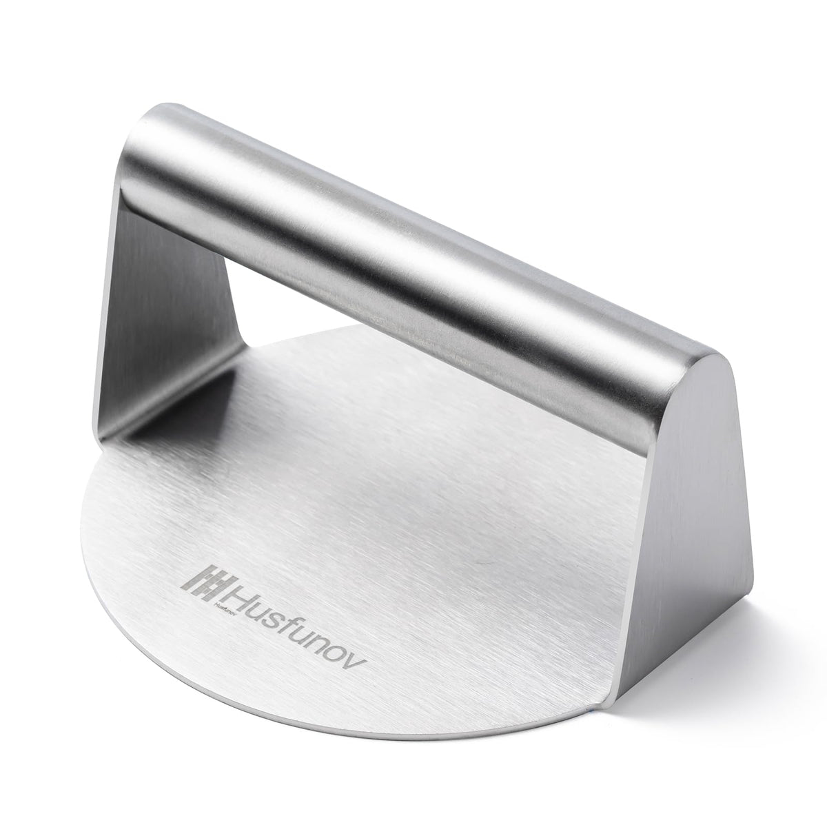 Husfunov Stainless Steel Burger Press front view with flat surface