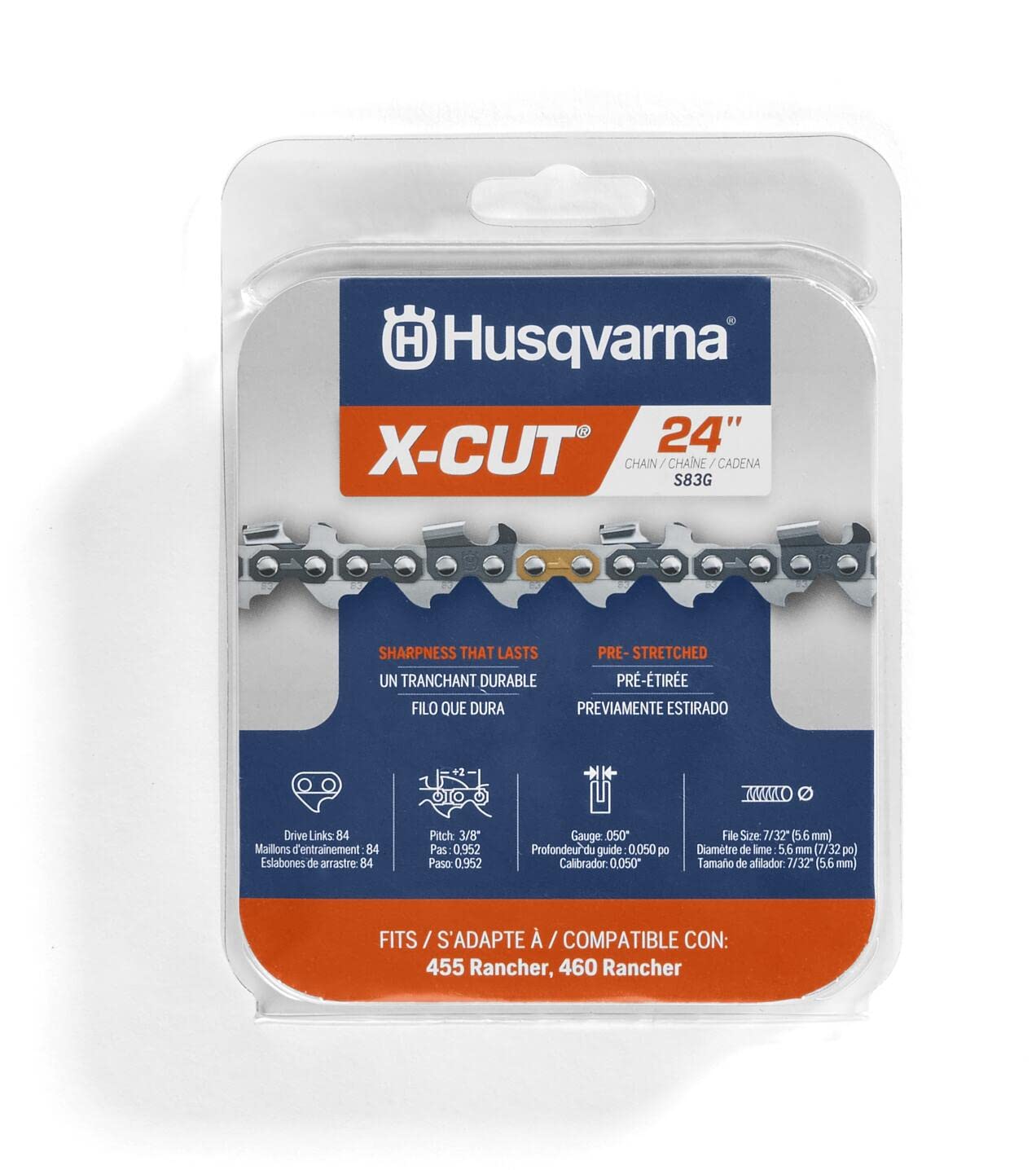 Husqvarna S83G 24 inch chainsaw chain front view