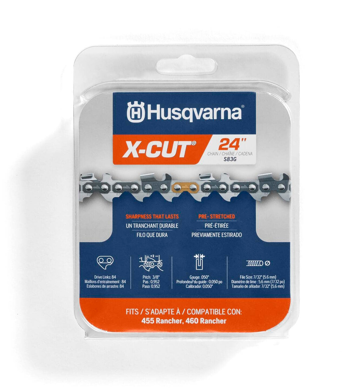 Husqvarna S83G 24 inch chainsaw chain front view