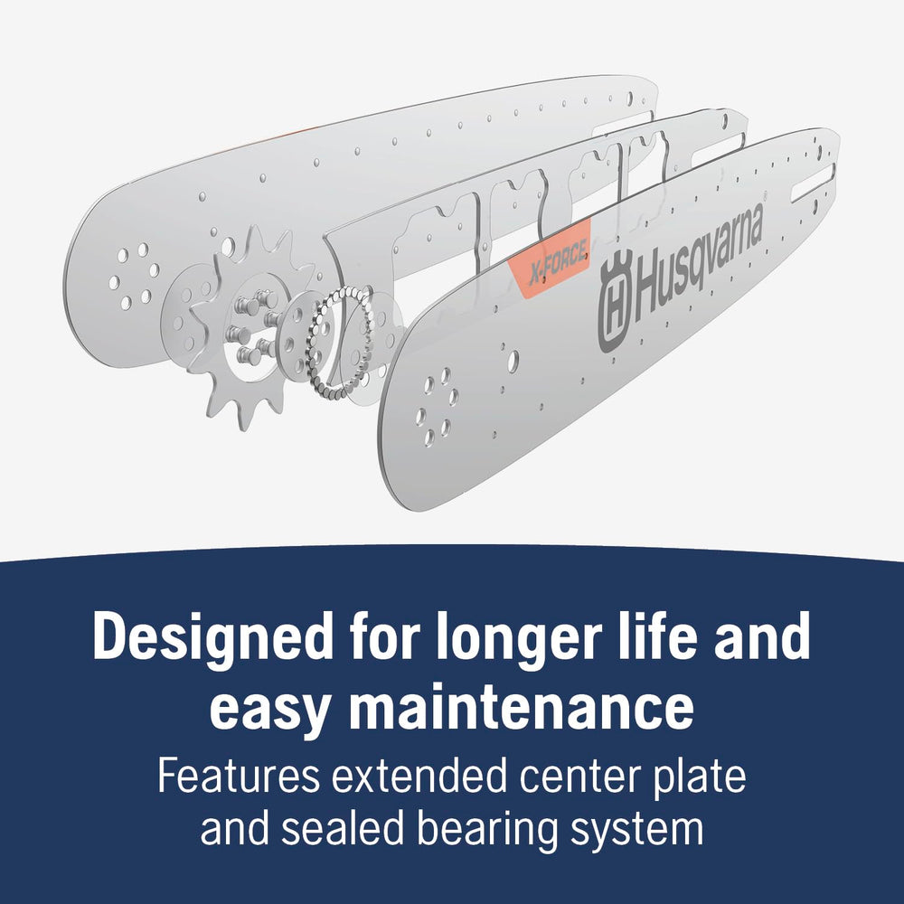 Husqvarna X-Force Chainsaw Bar orange and gray colour scheme