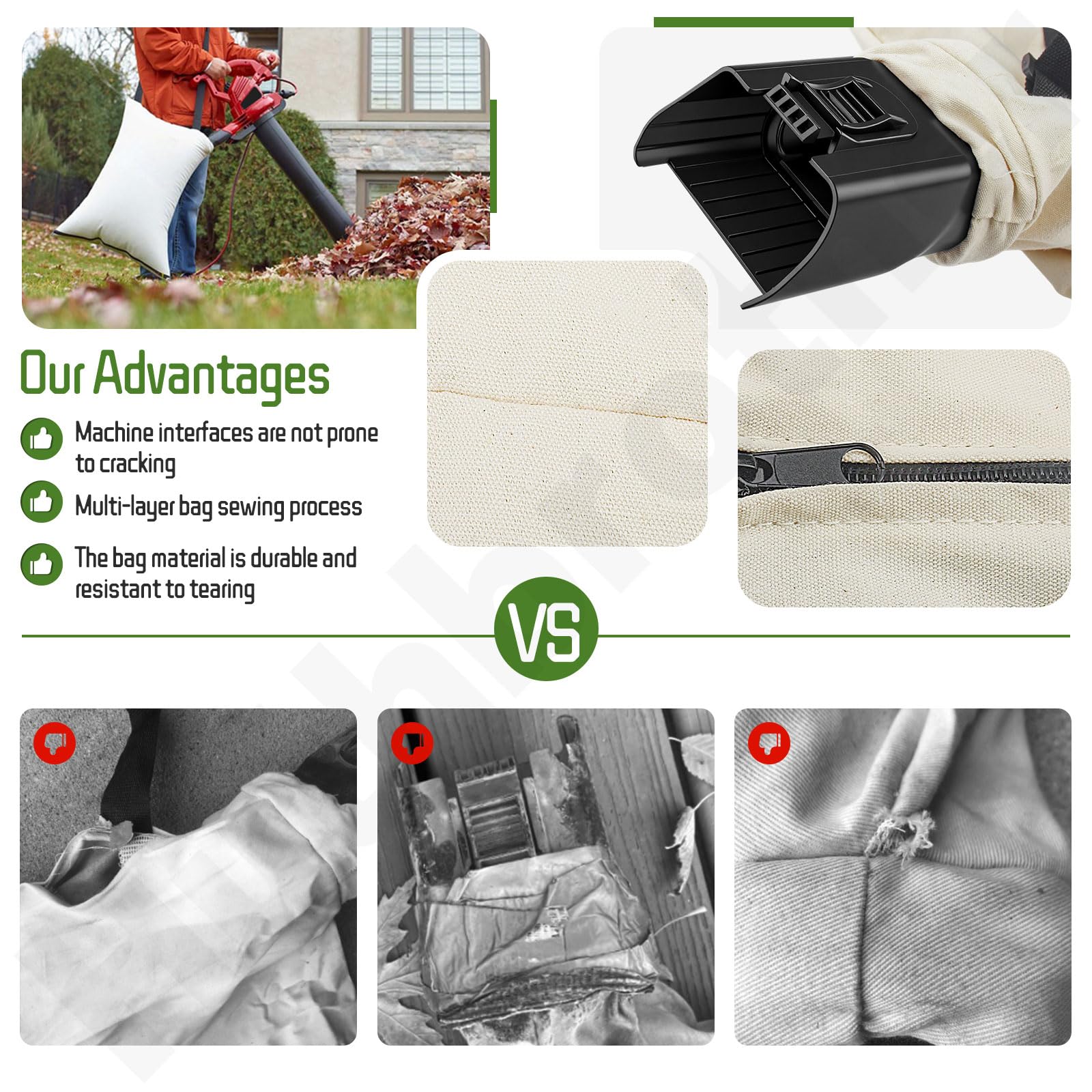 Huthbrother Blower Debris Vacuum Bag showing stitching details