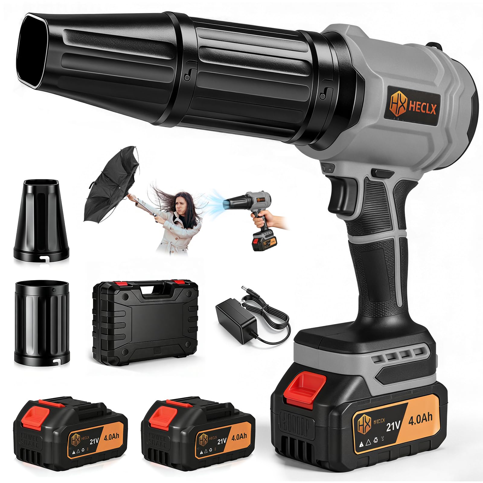 HX HECLX Cordless Leaf Blower front view with gray finish