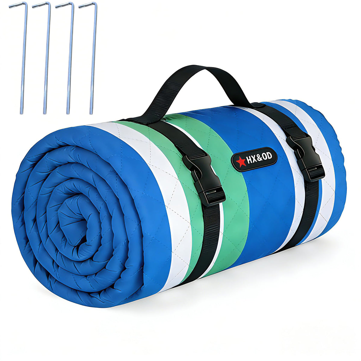 HX&OD Outdoor Picnic Blanket 80''x60'' in green and white front view