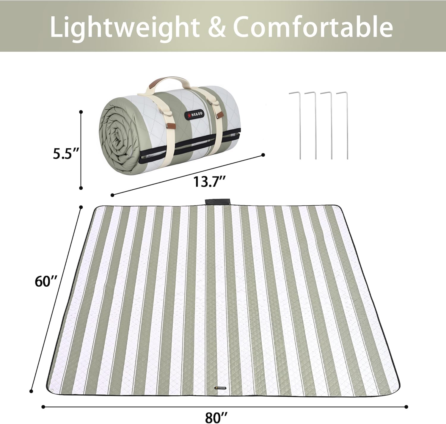 HX&OD Outdoor Picnic Blanket folded size comparison