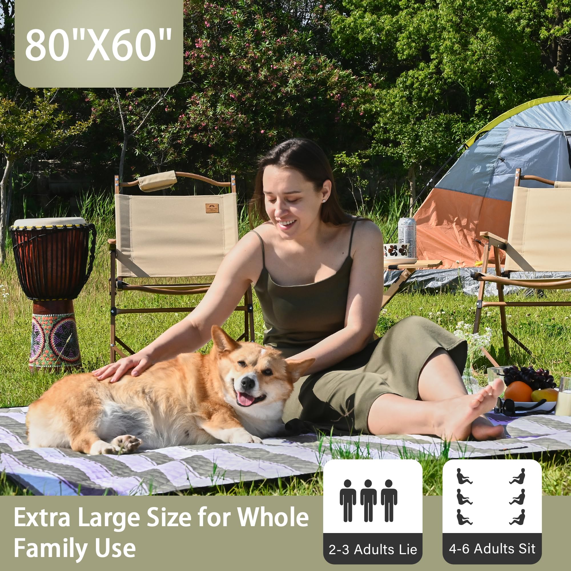 HX&OD Outdoor Picnic Blanket side view with carry strap