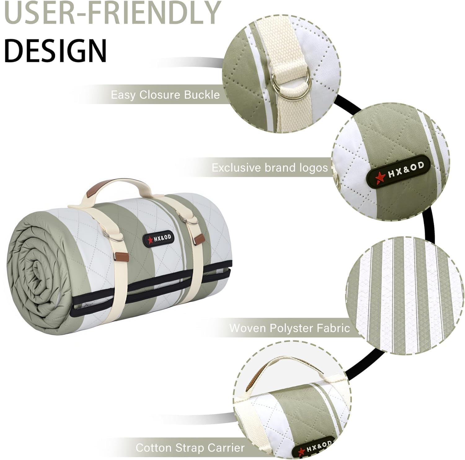 HX&OD Outdoor Picnic Blanket with ground spikes