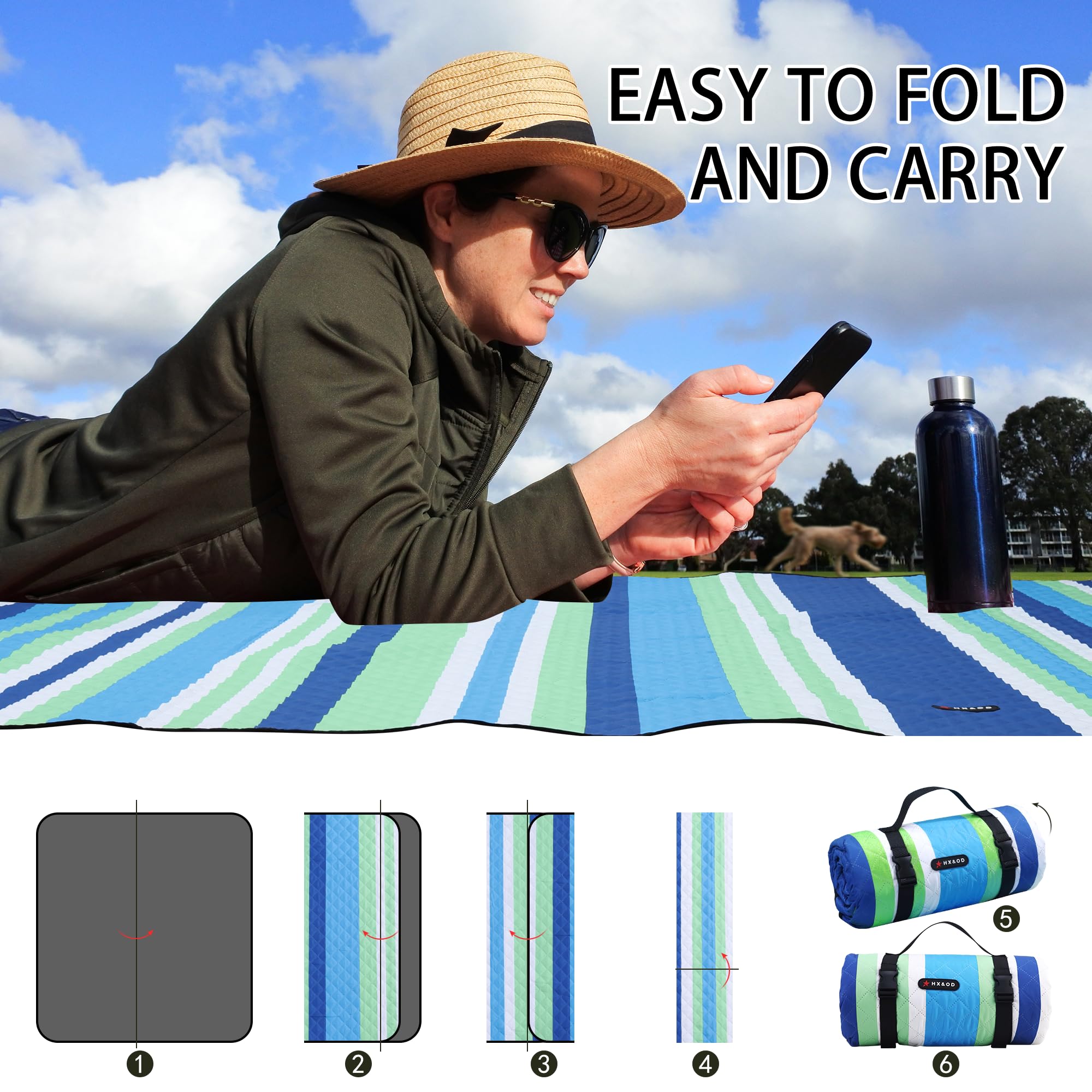 HX&OD picnic blanket dimensions displayed