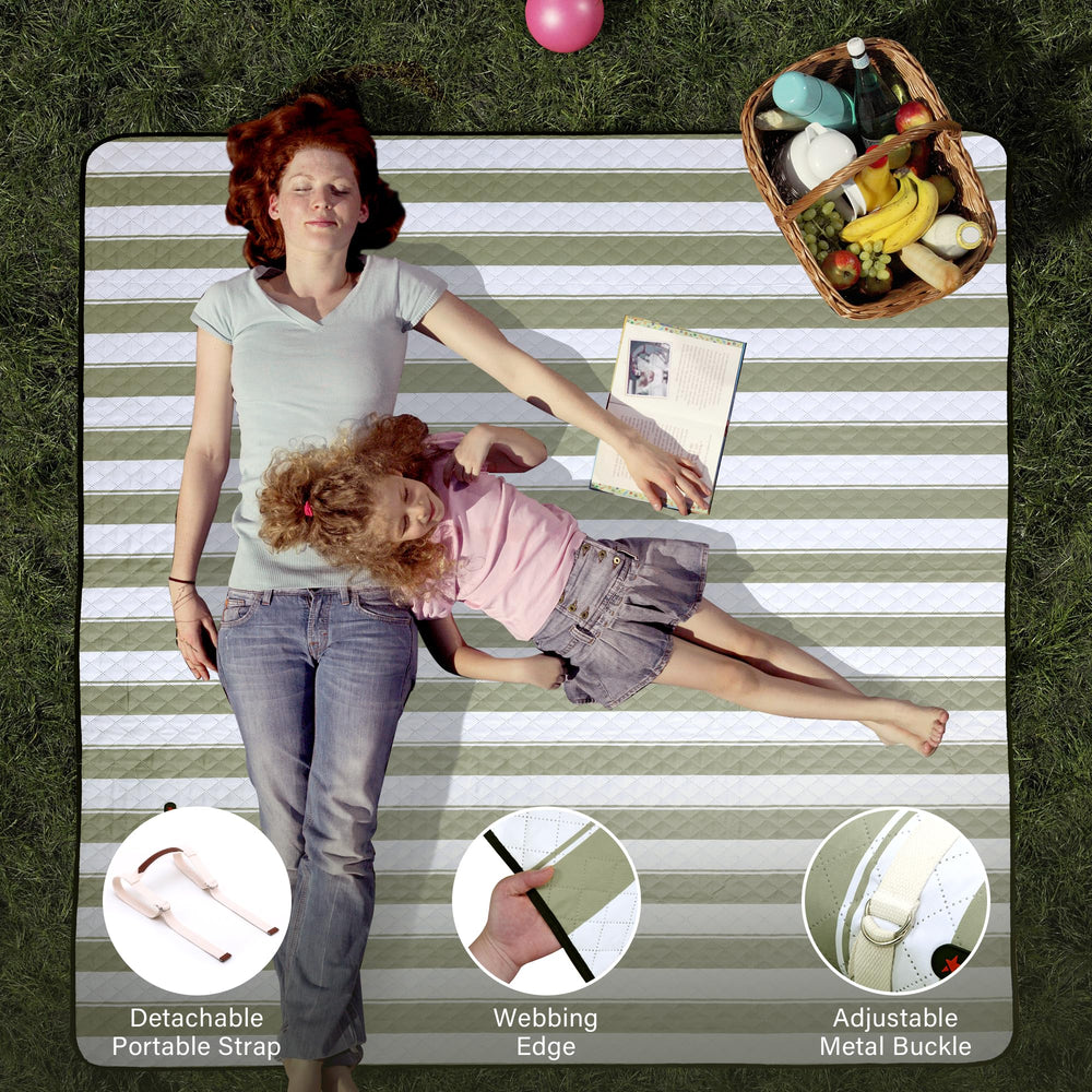 HX&OD picnic blanket laid out on the beach