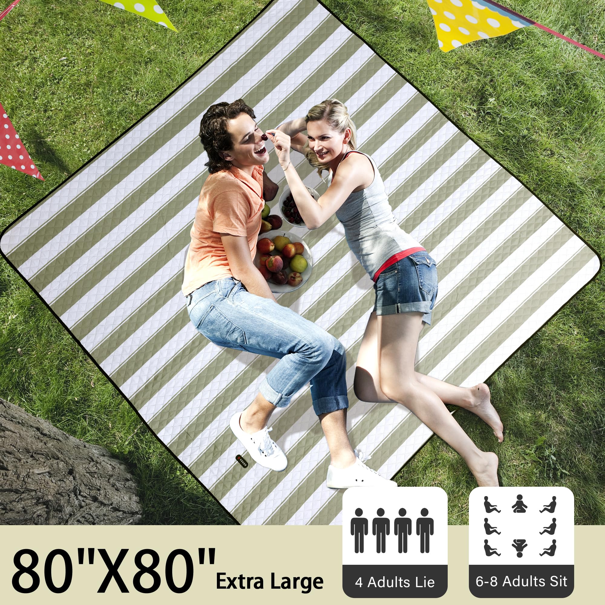 HX&OD picnic blanket showing waterproof backing