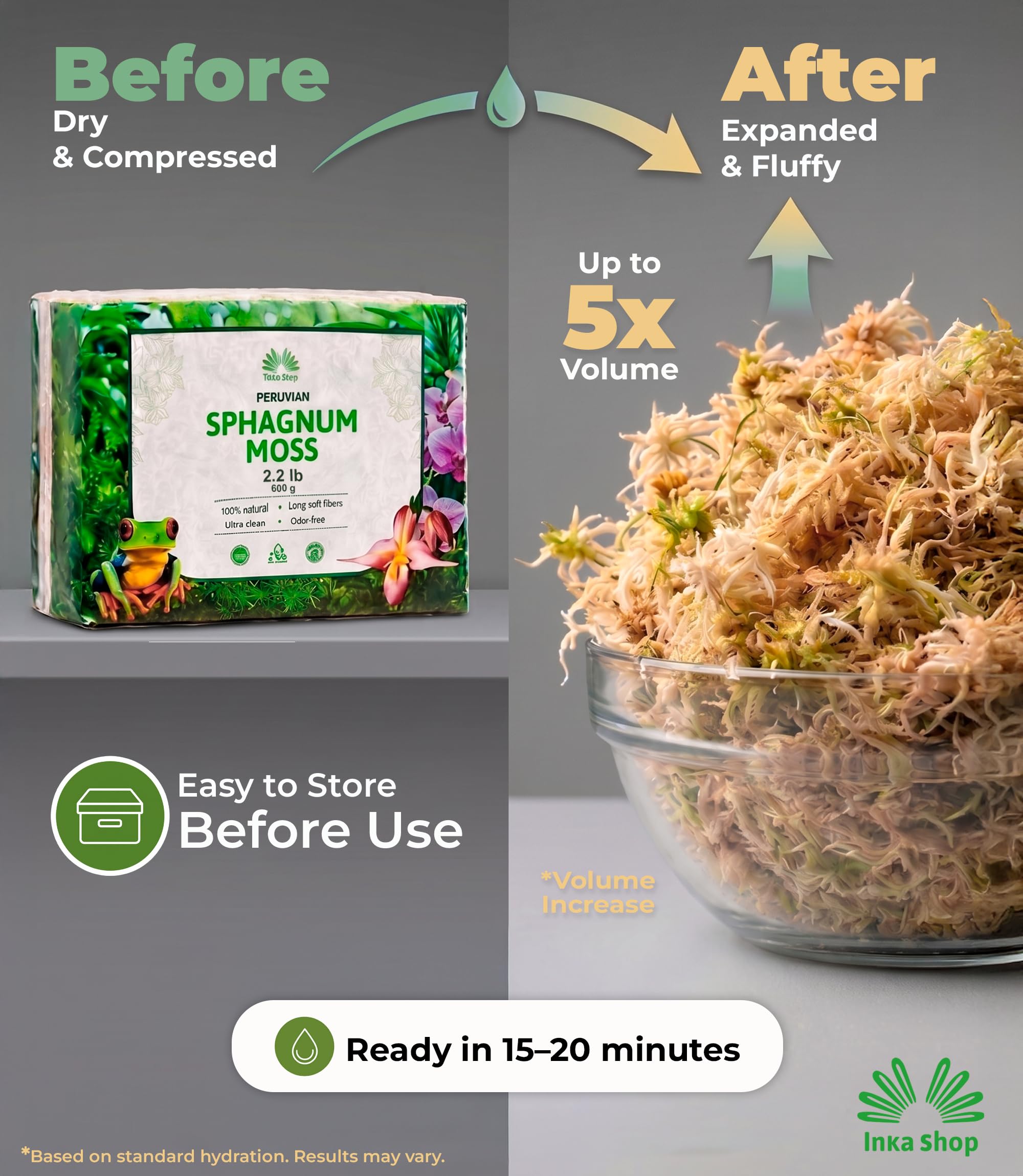 Hydrated INKA SHOP sphagnum moss ready for use