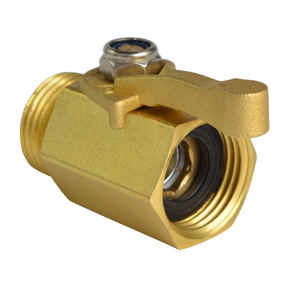 HYDRO MASTER Brass Shut Off Valve side view with connection details