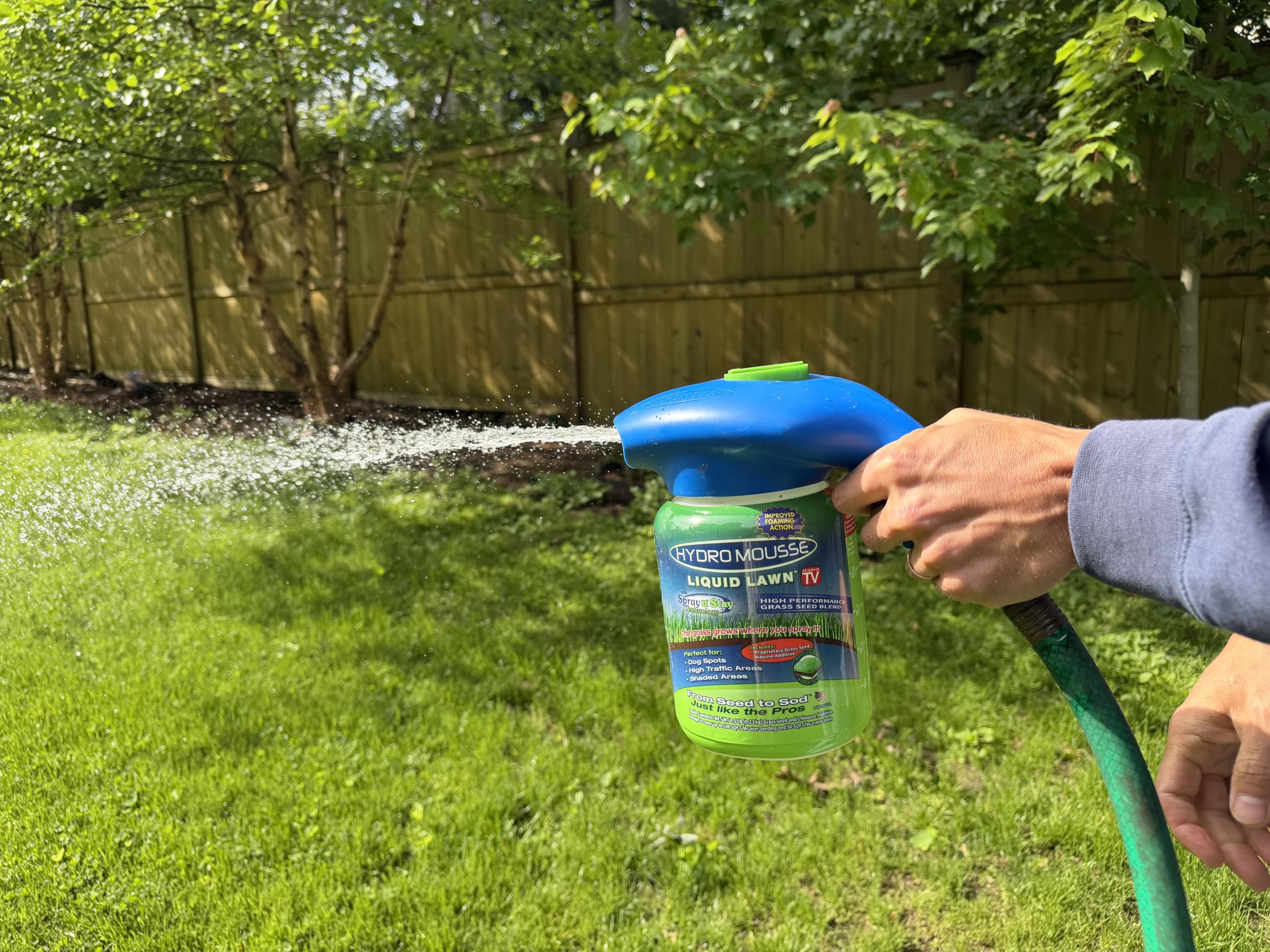 Hydro Mousse Grass Seed Spray Kit packaging with eco-friendly label