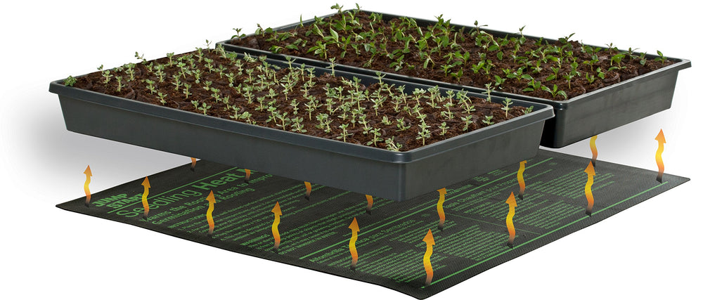 Hydrofarm Heat Mat MT10008 displayed with seedlings
