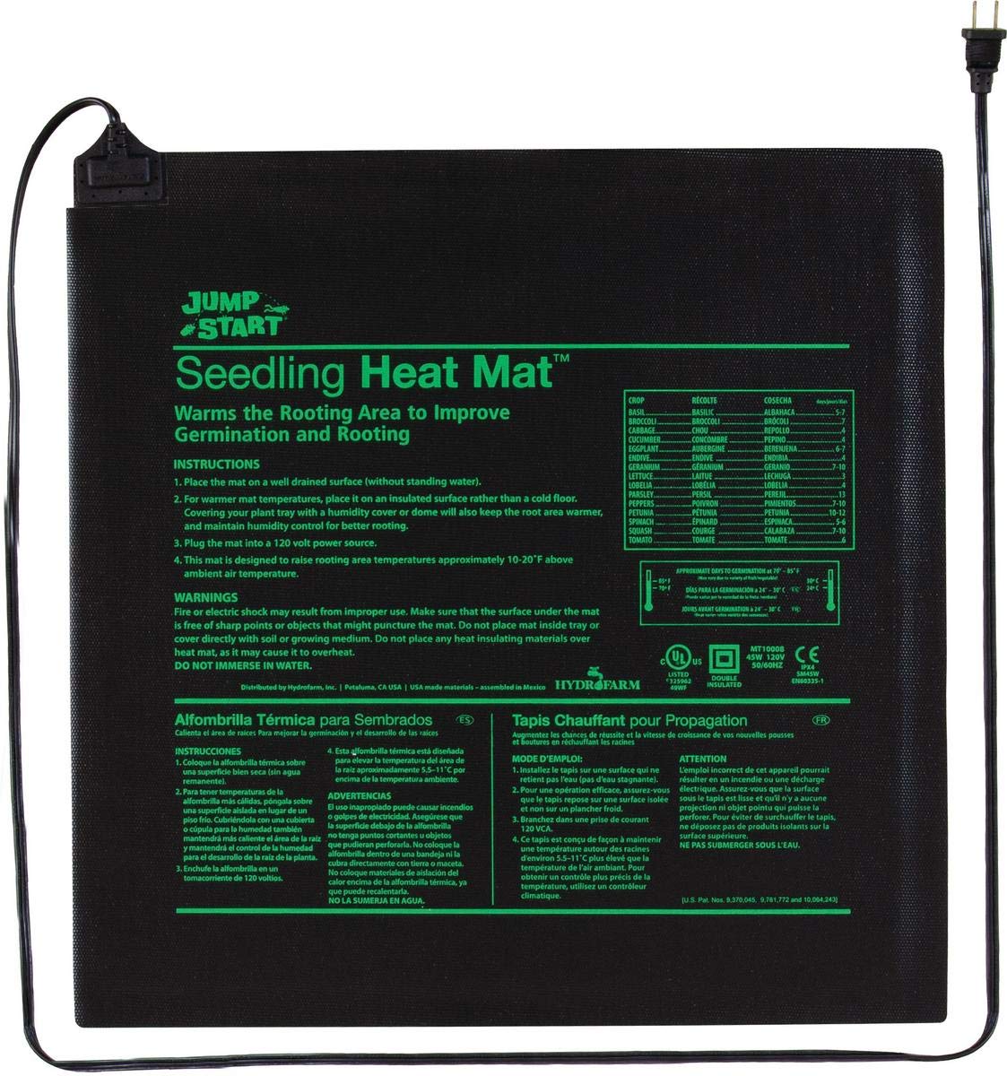 Hydrofarm Heat Mat MT10008 front view, 20x20 inches, black