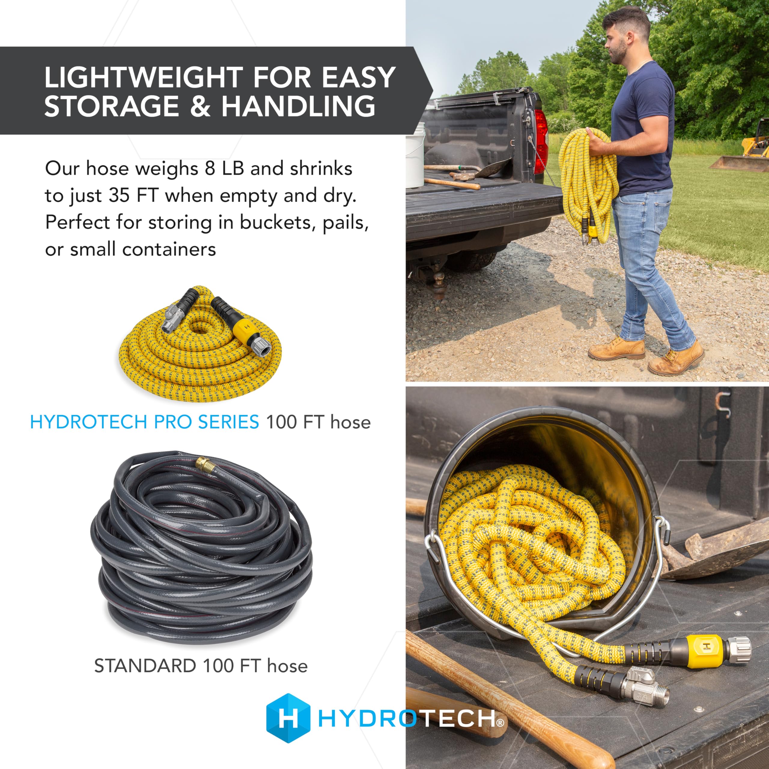 HydroTech 100 ft Garden Hose coiled on a reel