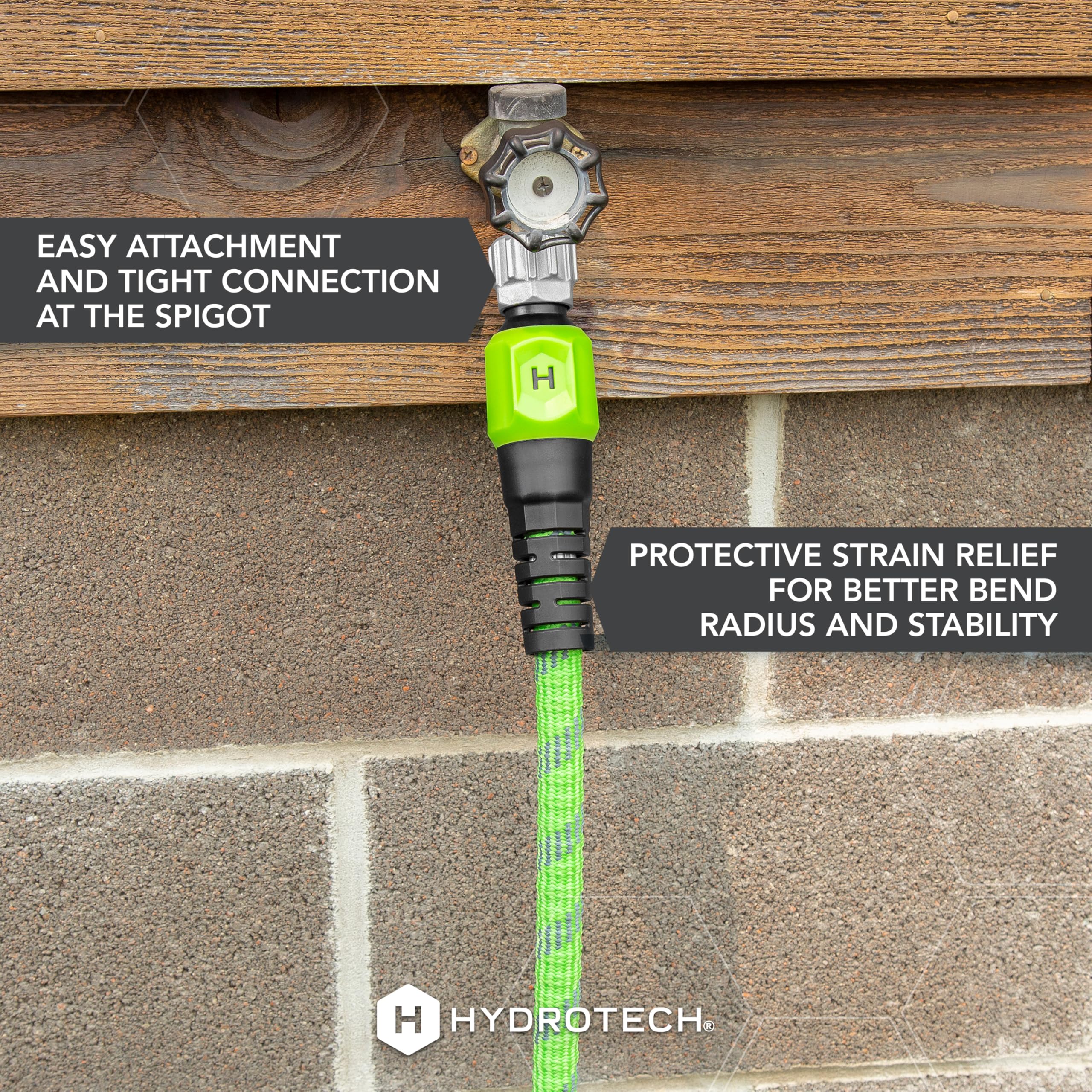 HydroTech 50 ft garden hose packaging with specifications