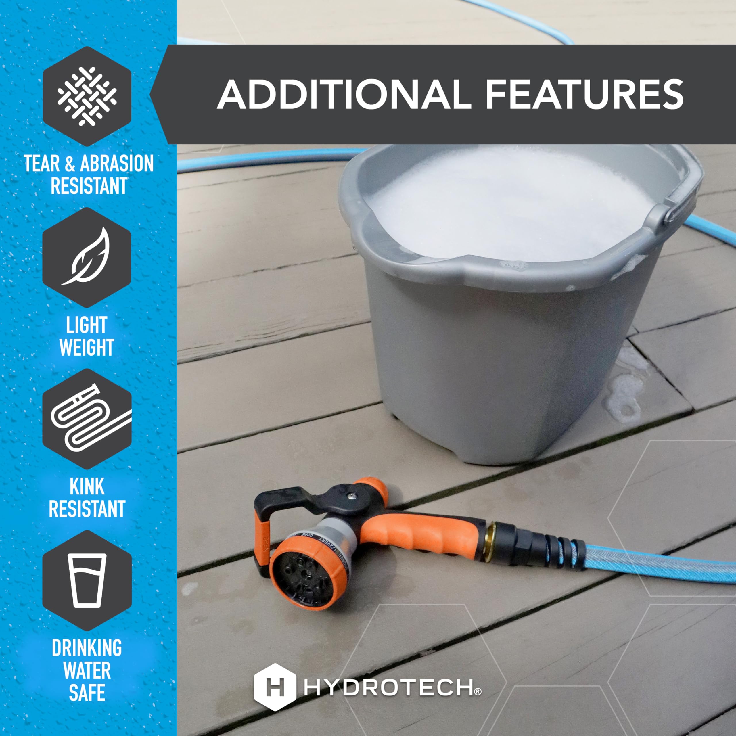 HydroTech FLATJACKET 25ft garden hose with water flowing