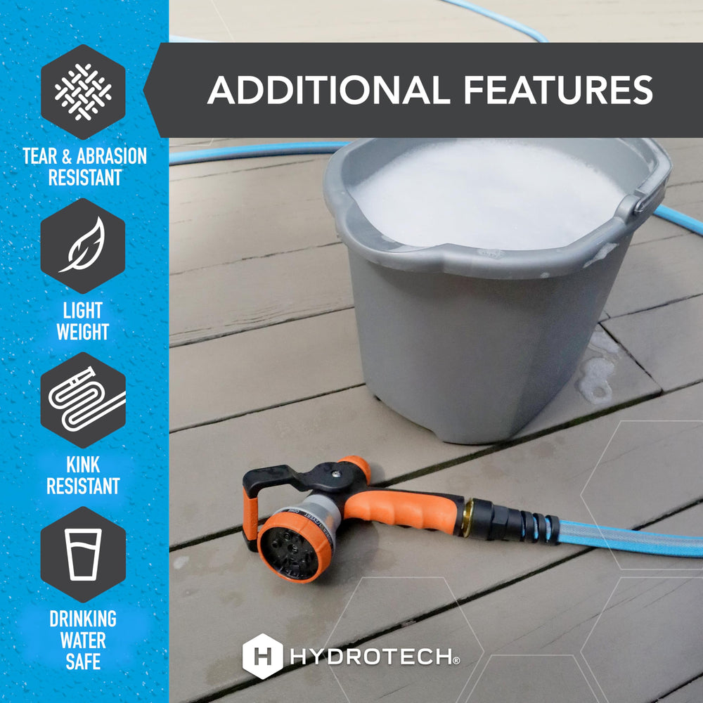 HydroTech FLATJACKET 25ft garden hose with water flowing