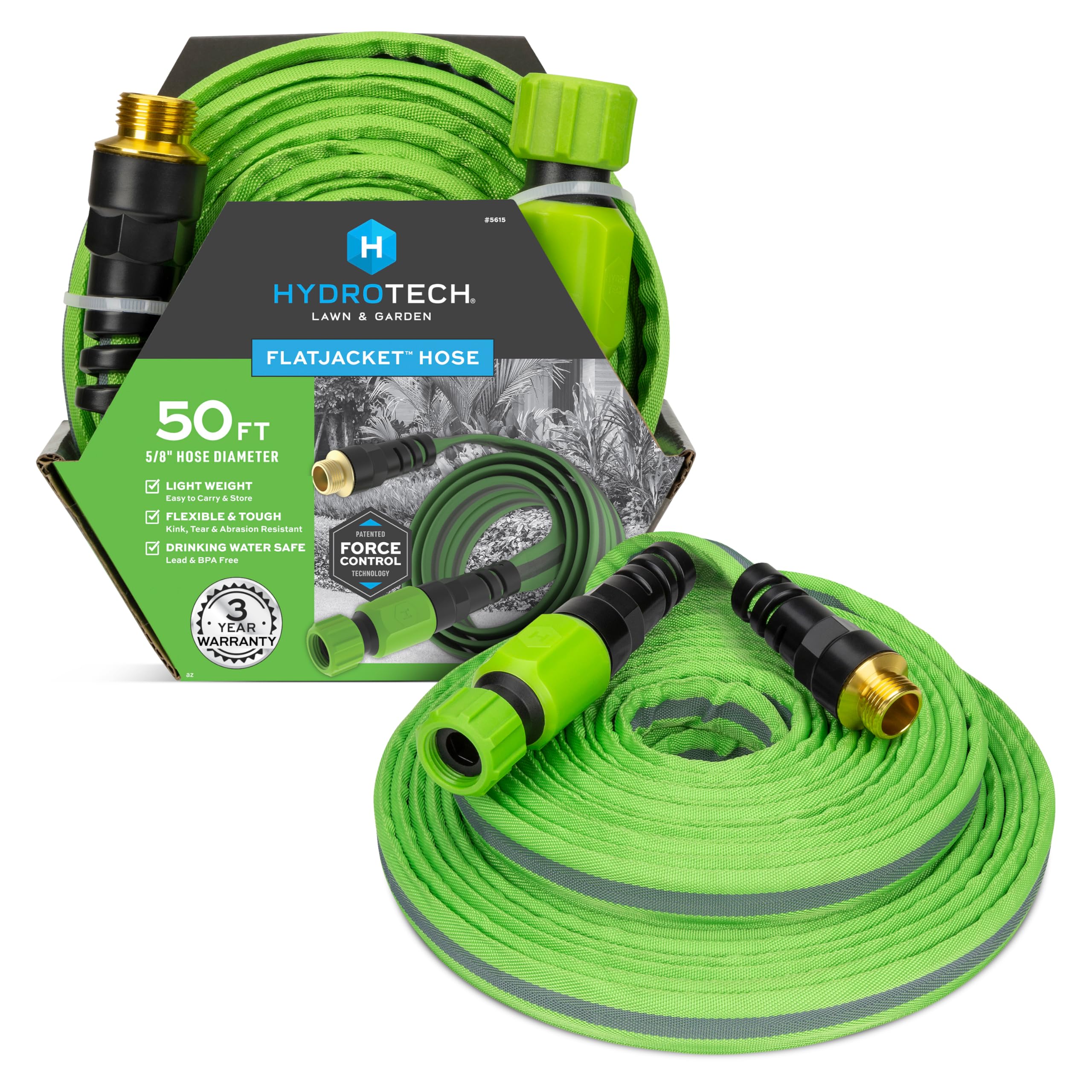 HydroTech FLATJACKET 50 ft garden hose green front view