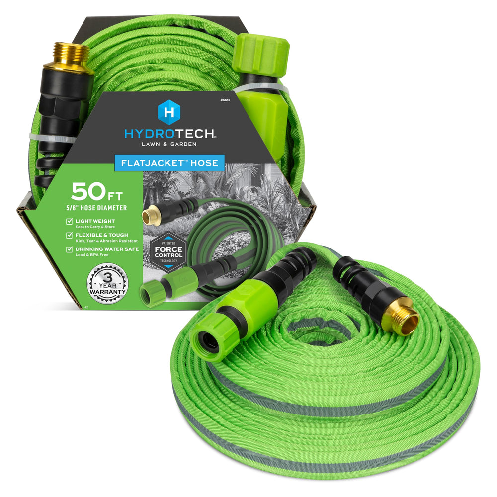 HydroTech FLATJACKET 50 ft garden hose green front view