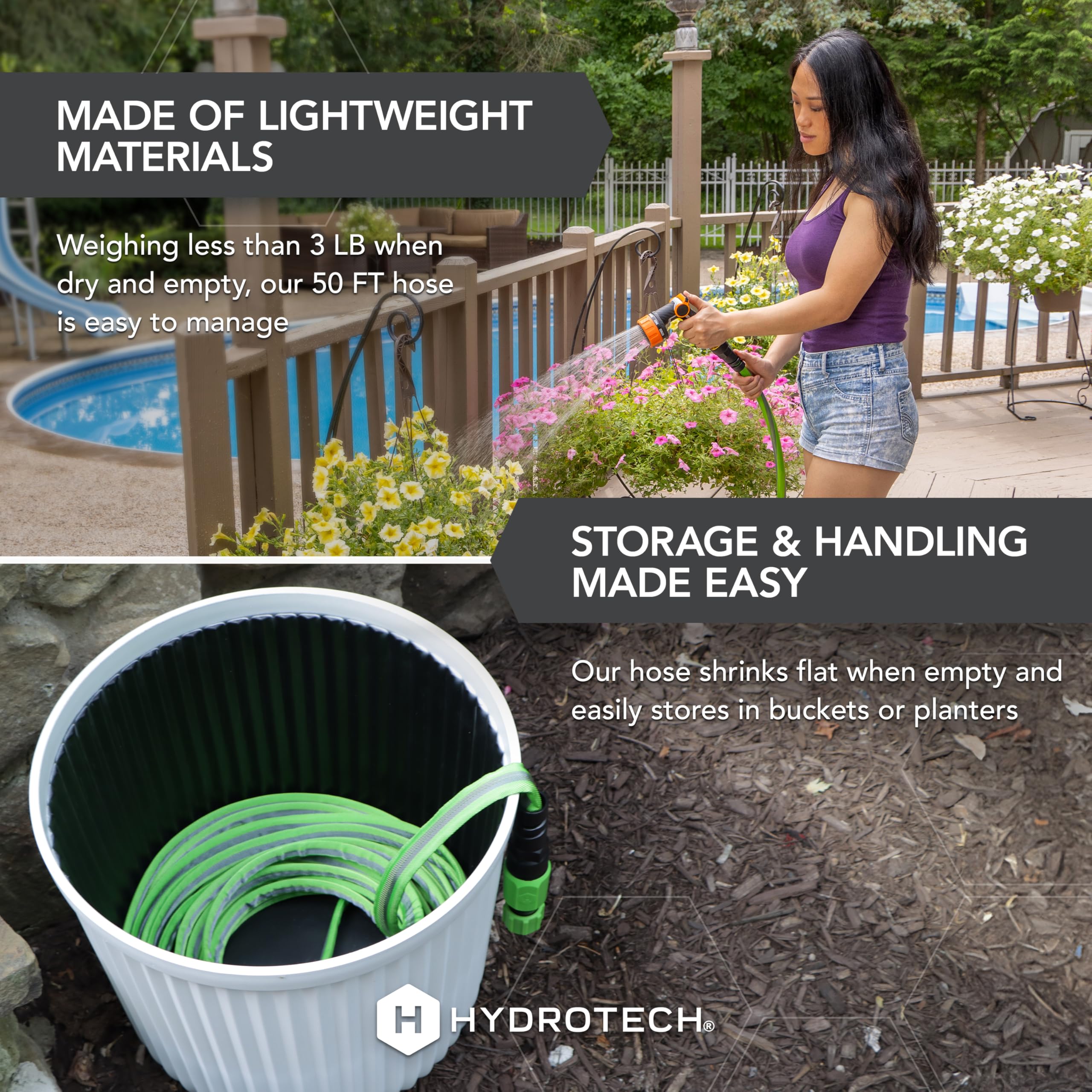HydroTech FLATJACKET garden hose in use watering plants