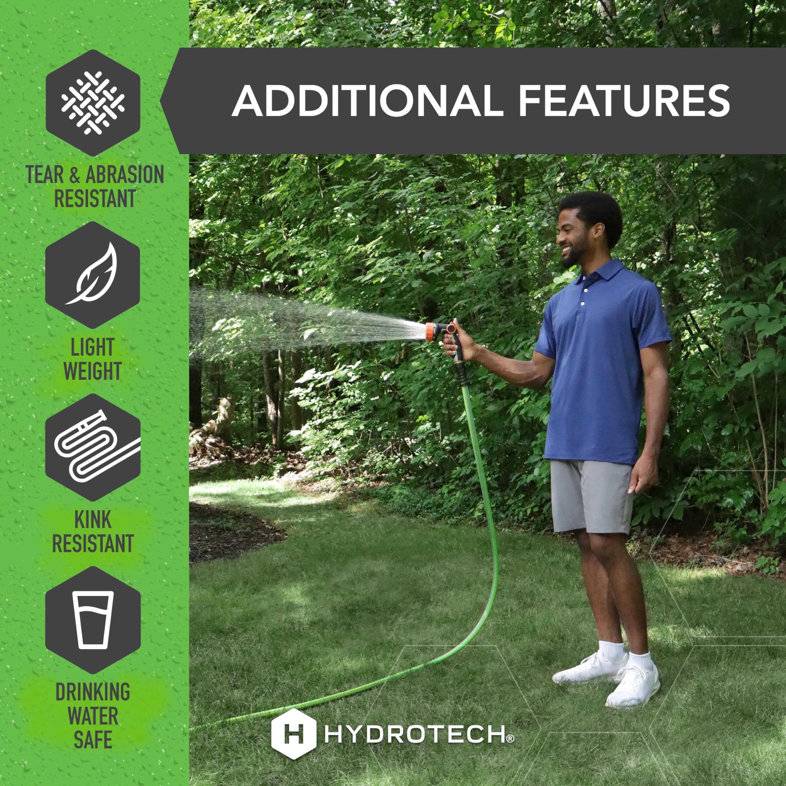 HydroTech FLATJACKET garden hose side view with fittings