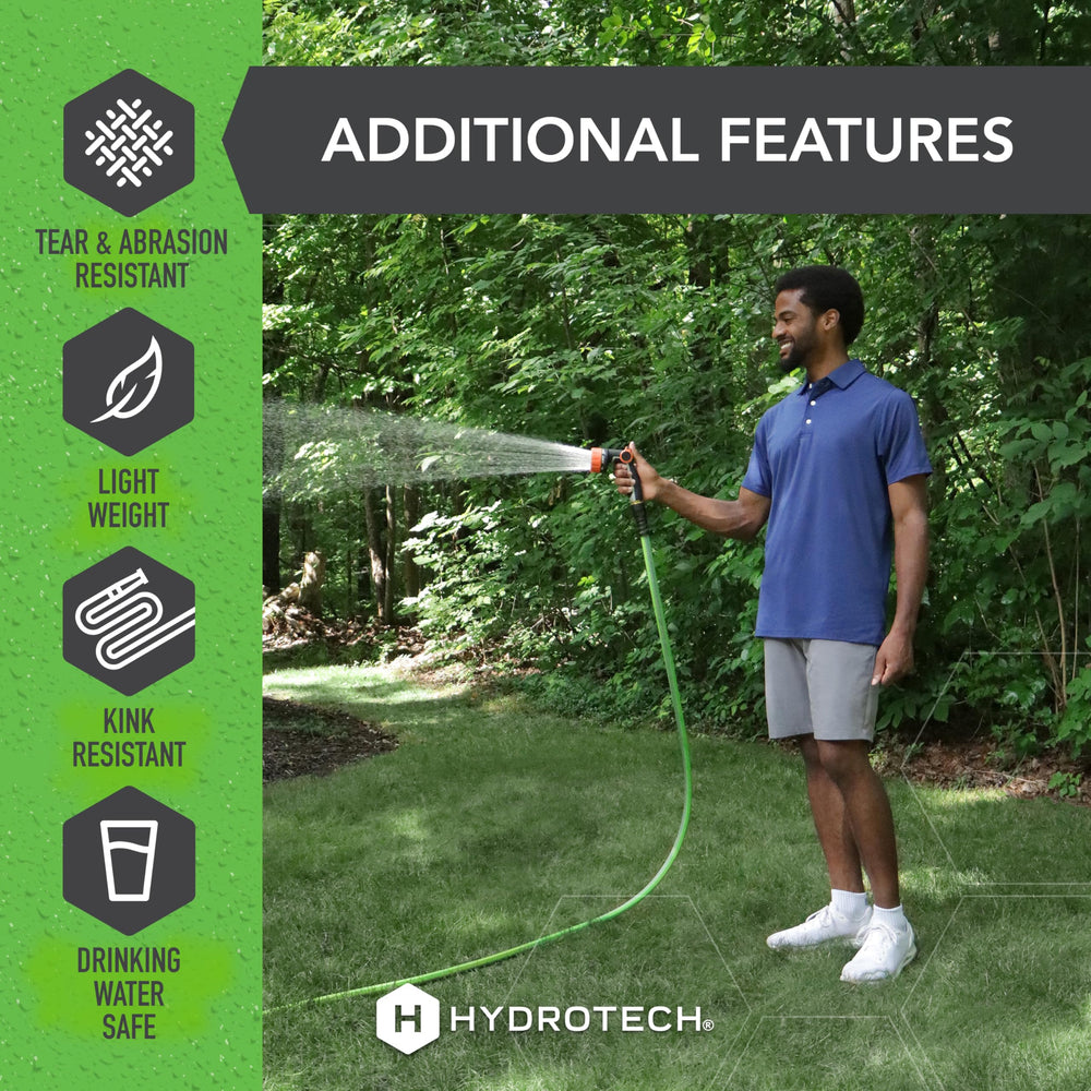 HydroTech FLATJACKET garden hose side view with fittings