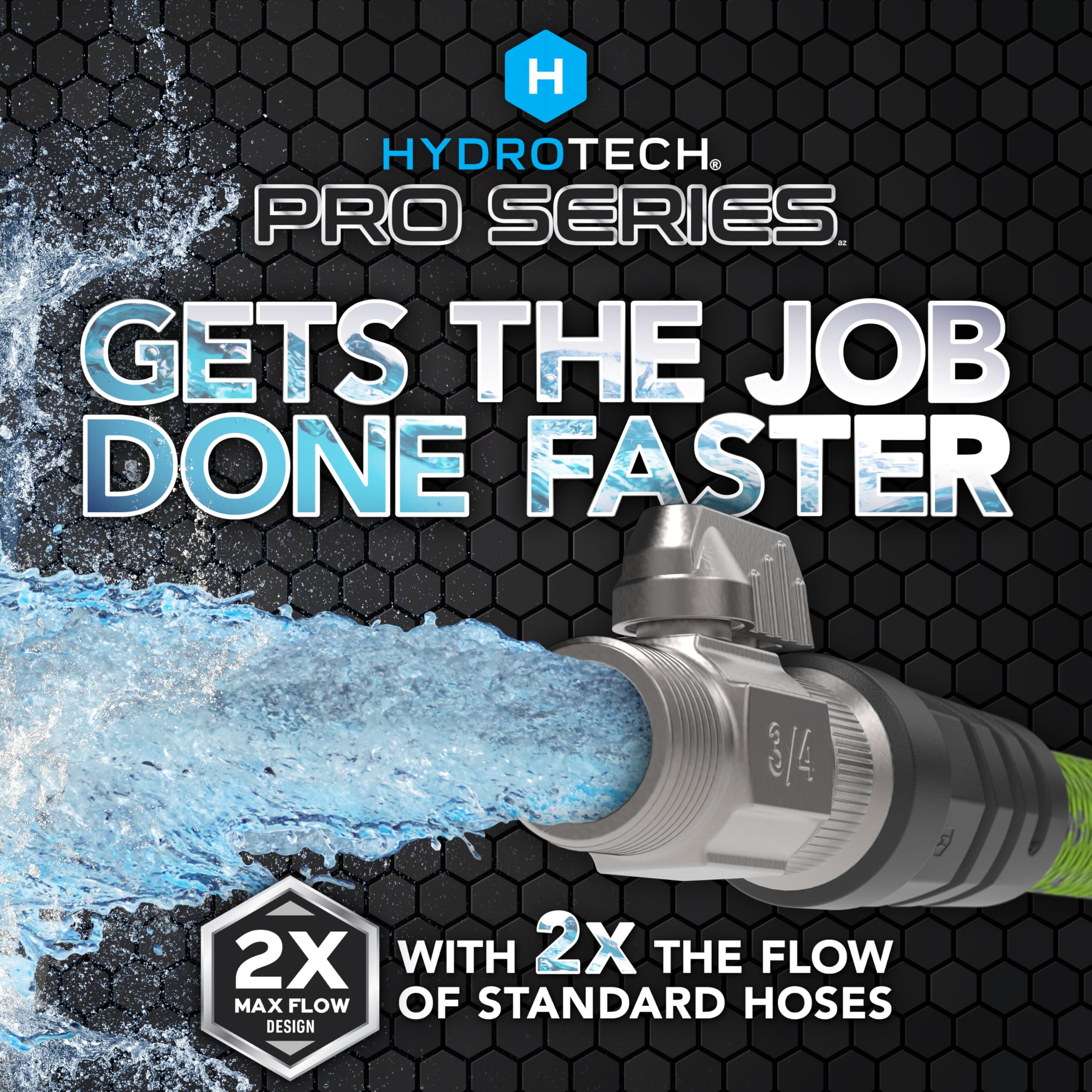 HydroTech garden hose showing 3/4 inch diameter connector