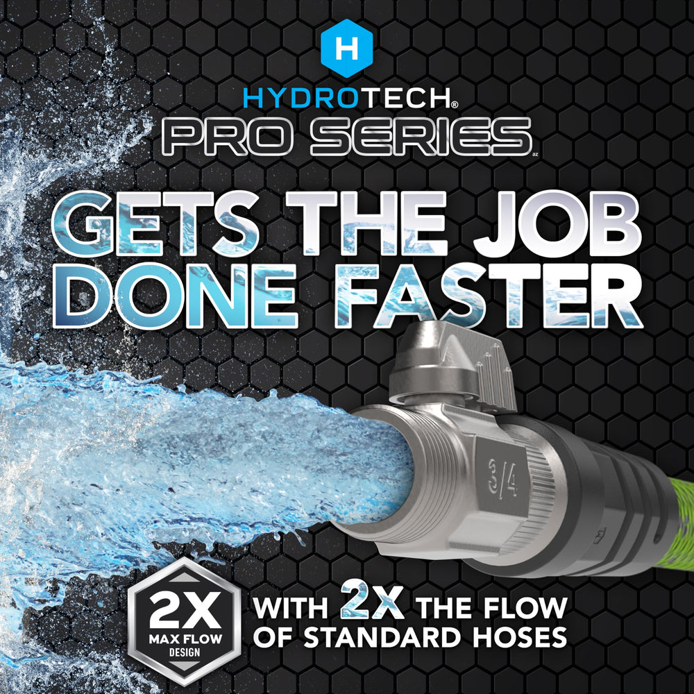 HydroTech garden hose showing 3/4 inch diameter connector