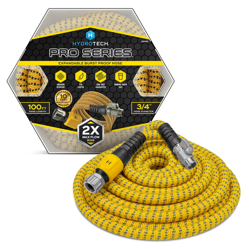 HydroTech Pro Series 100 ft Garden Hose front view, yellow