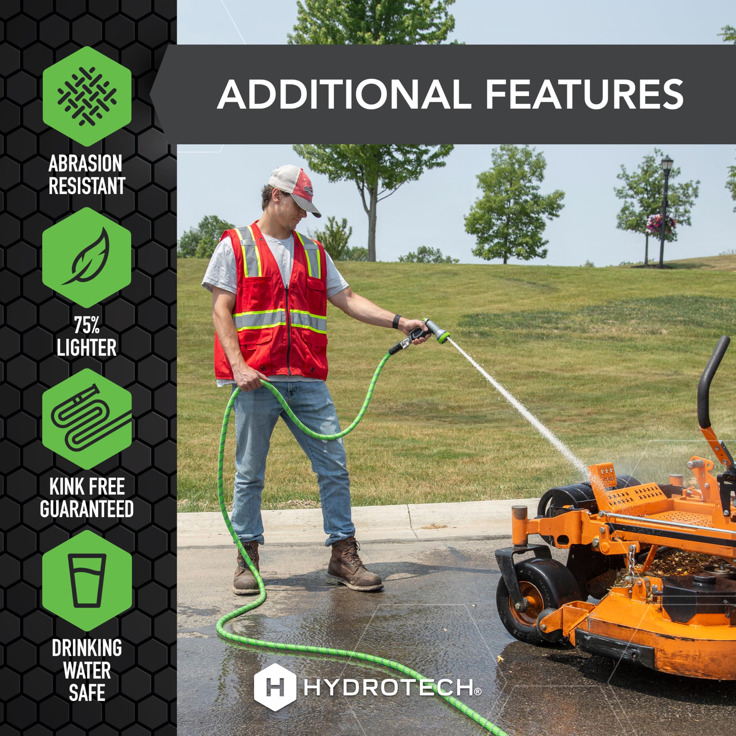 HydroTech Pro Series garden hose showing strain relief feature