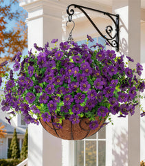HyeFlora Artificial Hanging Flower Basket with dark purple flowers